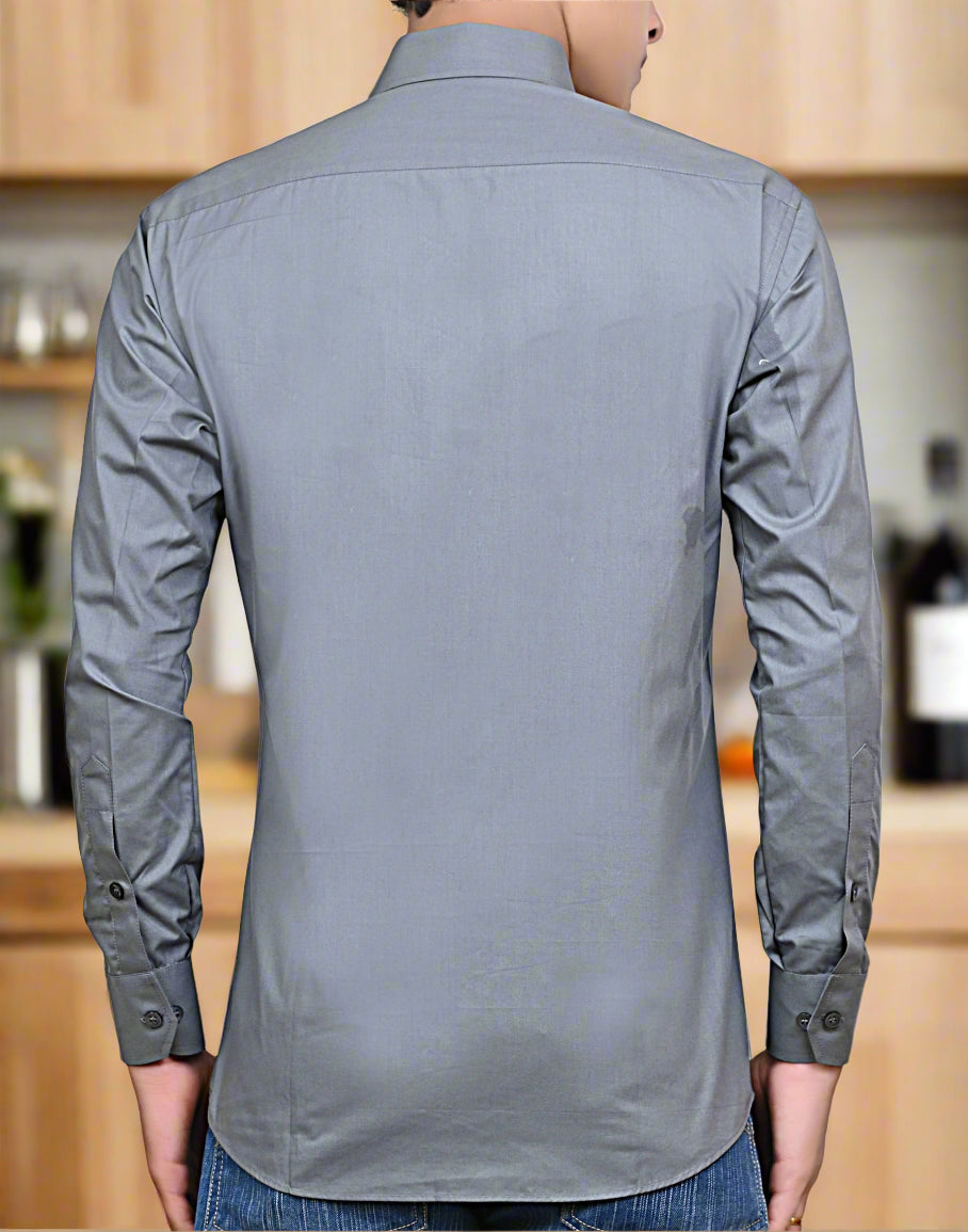 Premium Grey Slim Fit Men’s Formal Shirt – Cotton Blend, Long Sleeve, Office & Party Wear | THE ROYAL COLLAR