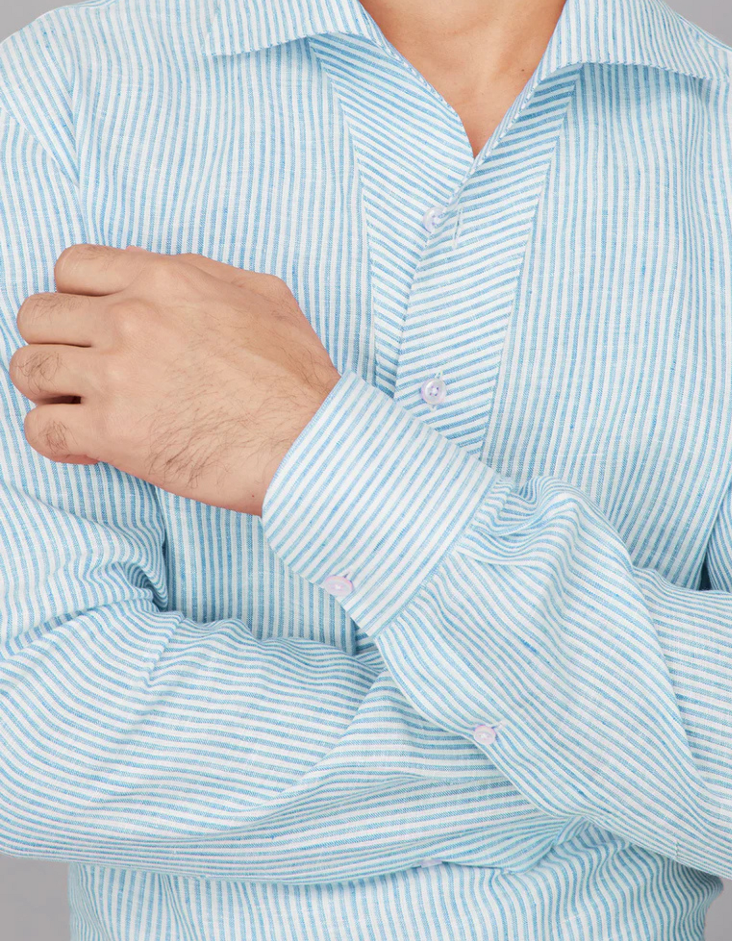 Stripe Linen Popover Shirt in ⁠Marine Blue and White