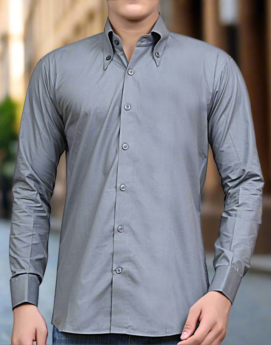 Premium Grey Slim Fit Men’s Formal Shirt – Cotton Blend, Long Sleeve, Office & Party Wear | THE ROYAL COLLAR