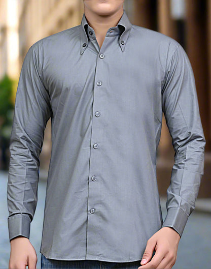 Premium Grey Slim Fit Men’s Formal Shirt – Cotton Blend, Long Sleeve, Office & Party Wear | THE ROYAL COLLAR