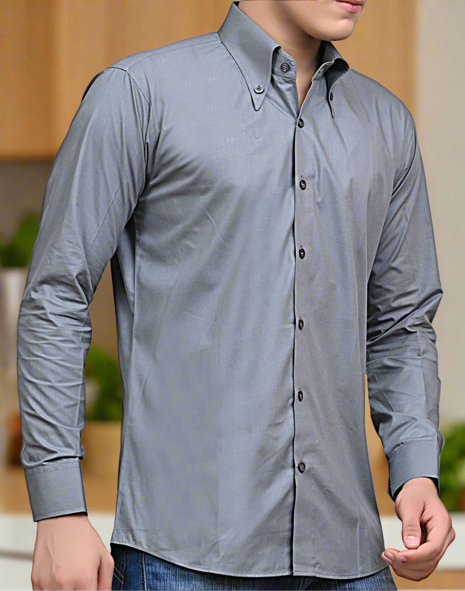 Premium Grey Slim Fit Men’s Formal Shirt – Cotton Blend, Long Sleeve, Office & Party Wear | THE ROYAL COLLAR