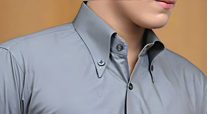 Premium Grey Slim Fit Men’s Formal Shirt – Cotton Blend, Long Sleeve, Office & Party Wear | THE ROYAL COLLAR
