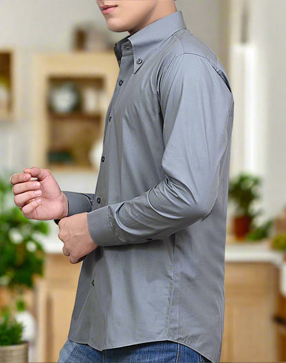 Premium Grey Slim Fit Men’s Formal Shirt – Cotton Blend, Long Sleeve, Office & Party Wear | THE ROYAL COLLAR